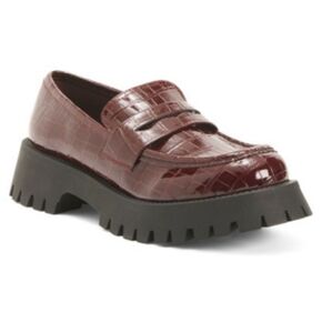 Band of the Free Red Crocodile Embossed Platform Loafers Size 8 Shoes New